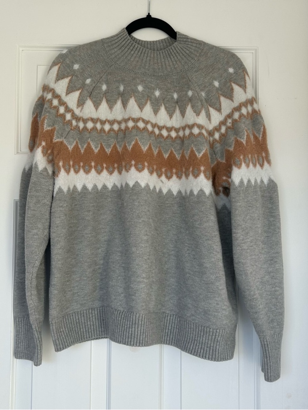 Lane Bryant Grey Fair Isle Turtleneck Sweater with Tan & White Pattern